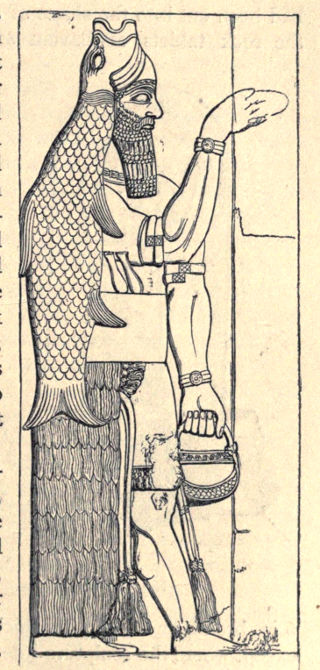 Dagon relief, showing man with fish-skin cloak.
